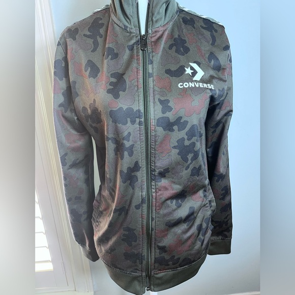 Converse Jackets & Blazers - Converse Camo Zip Up Jacket XL Green Military Track Jacket Streetwear